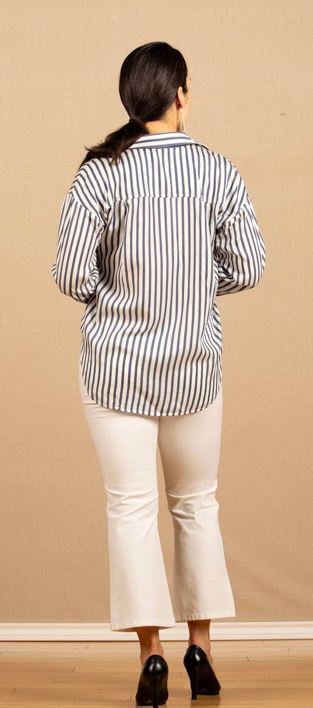 Oversized Button Down Denim Blue Stripe