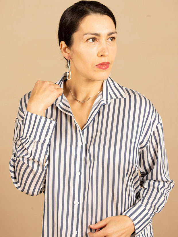 Oversized Button Down Denim Blue Stripe