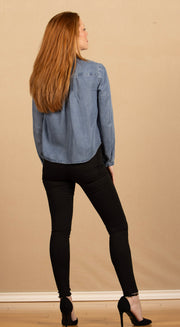 Long Sleeve Pintuck Pullover Skyline Spray Wash