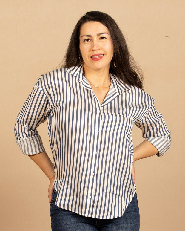 Oversized Button Down Denim Blue Stripe