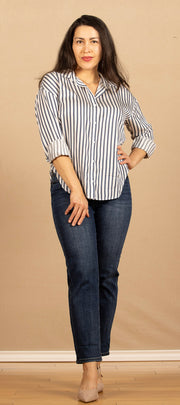 Oversized Button Down Denim Blue Stripe
