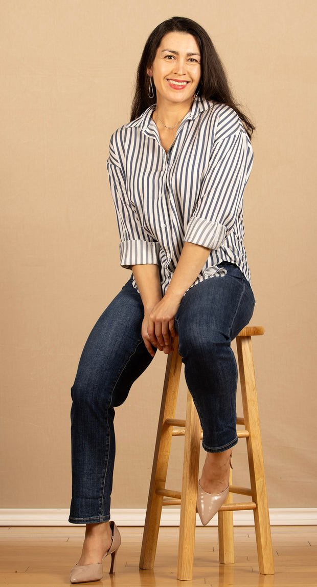 Oversized Button Down Denim Blue Stripe