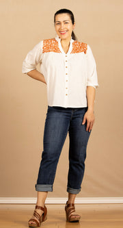 The Jane Top White/Burnt Orange