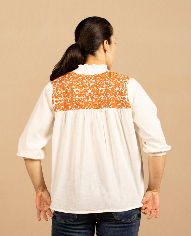 The Jane Top White/Burnt Orange