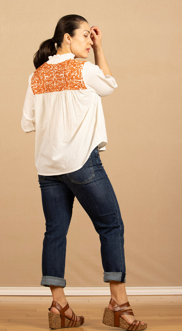 The Jane Top White/Burnt Orange