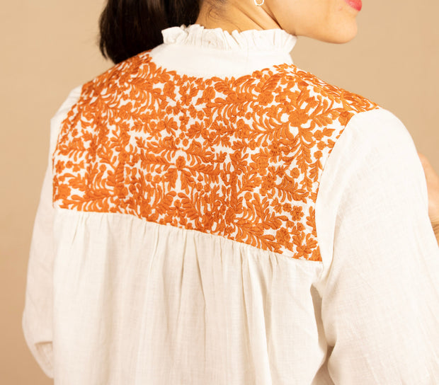 The Jane Top White/Burnt Orange
