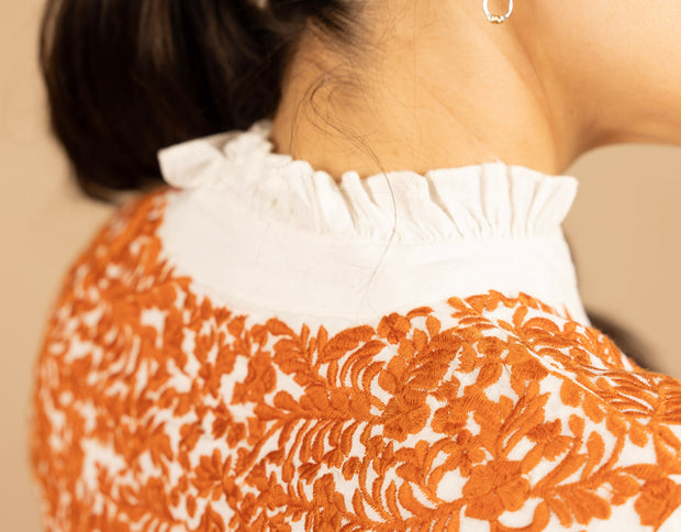 The Jane Top White/Burnt Orange