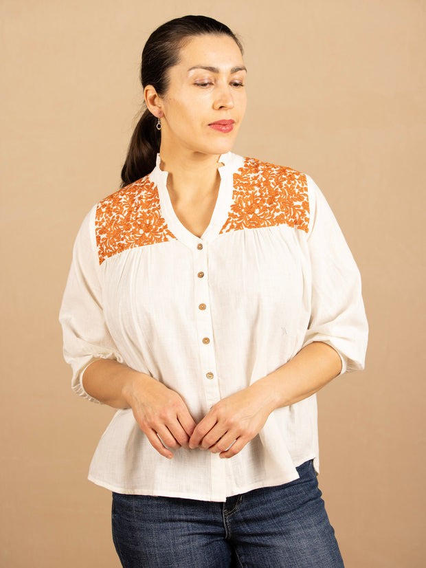 The Jane Top White/Burnt Orange