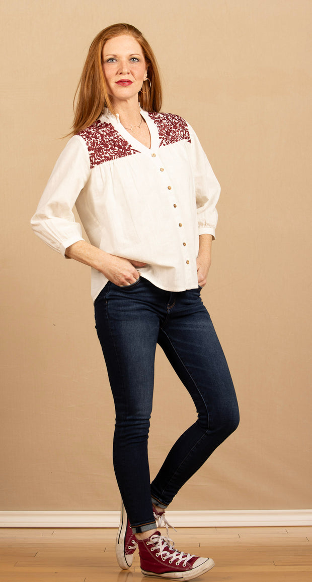 The Jane Top Maroon/White