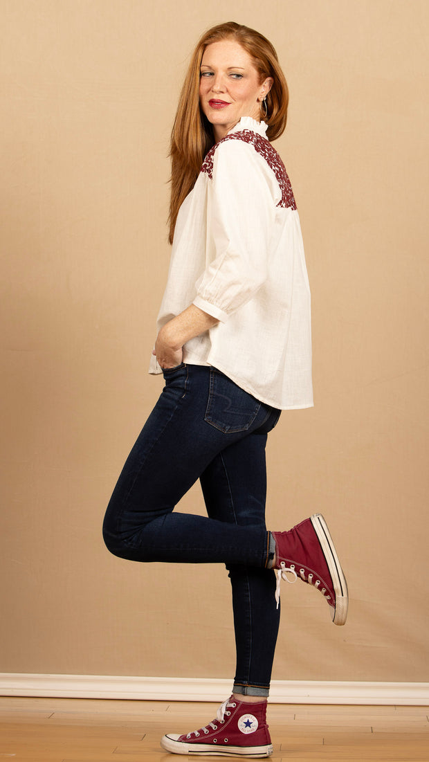 The Jane Top Maroon/White