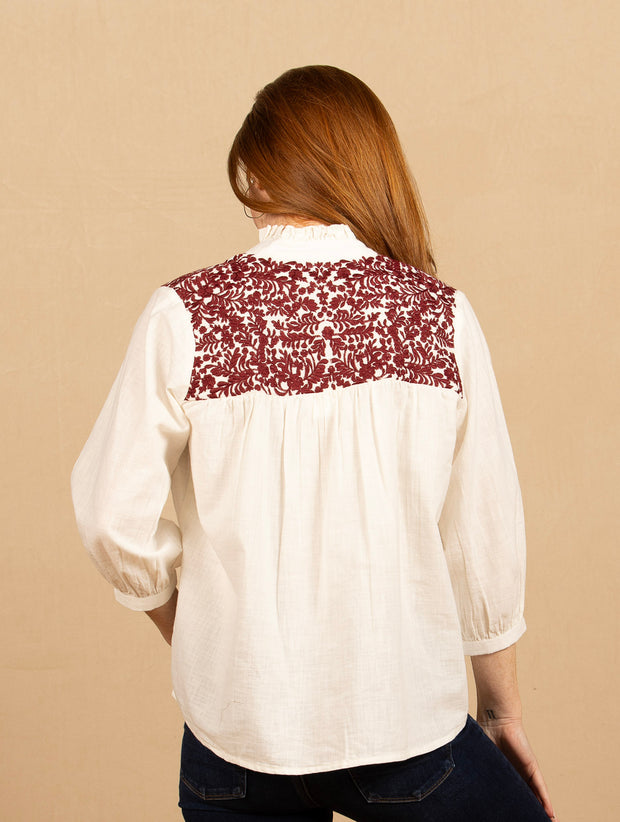 The Jane Top Maroon/White