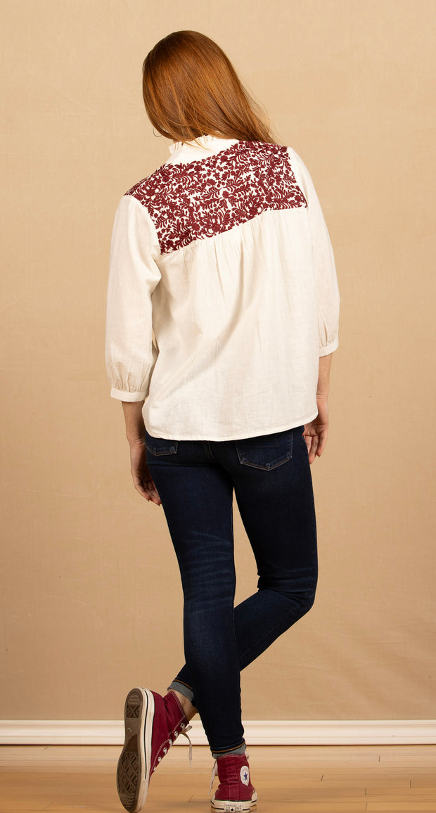 The Jane Top Maroon/White