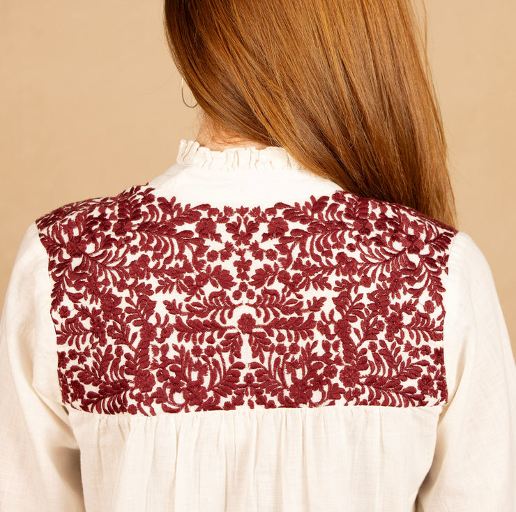 The Jane Top Maroon/White