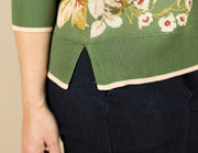 Long Sleeve Crew Neck Sweater Green Multi Floral