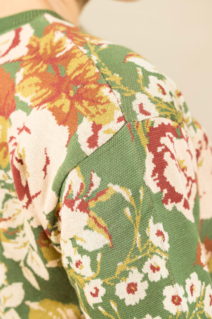Long Sleeve Crew Neck Sweater Green Multi Floral