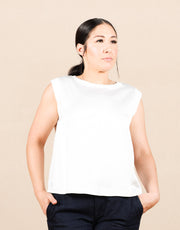 Sleeveless Woven to Knit Top Whipped Cream