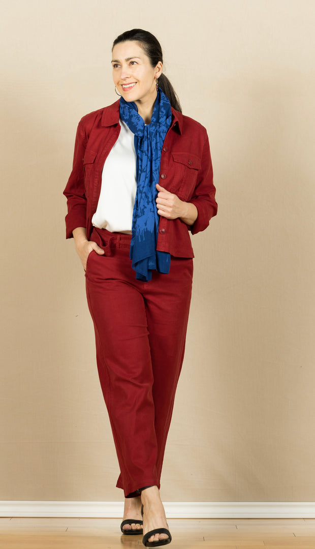 Stride Wide Leg W/ Self Belt Maroon Berry