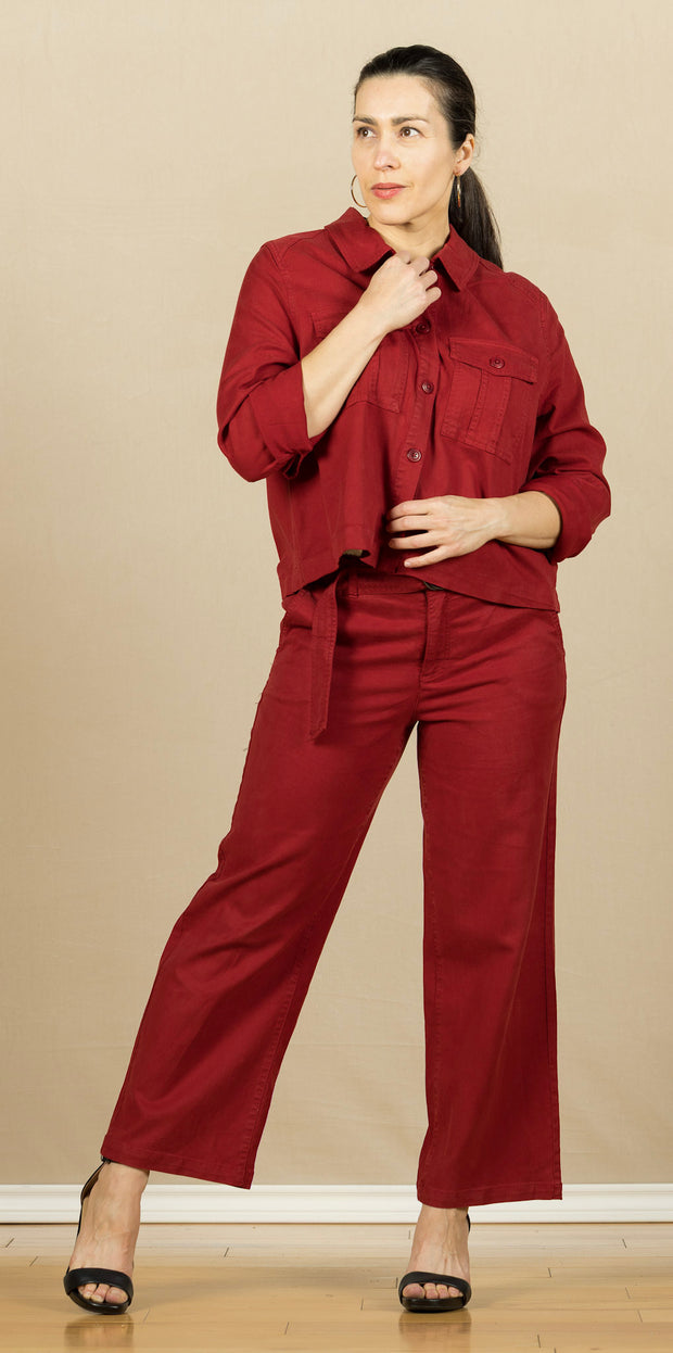 Stride Wide Leg W/ Self Belt Maroon Berry