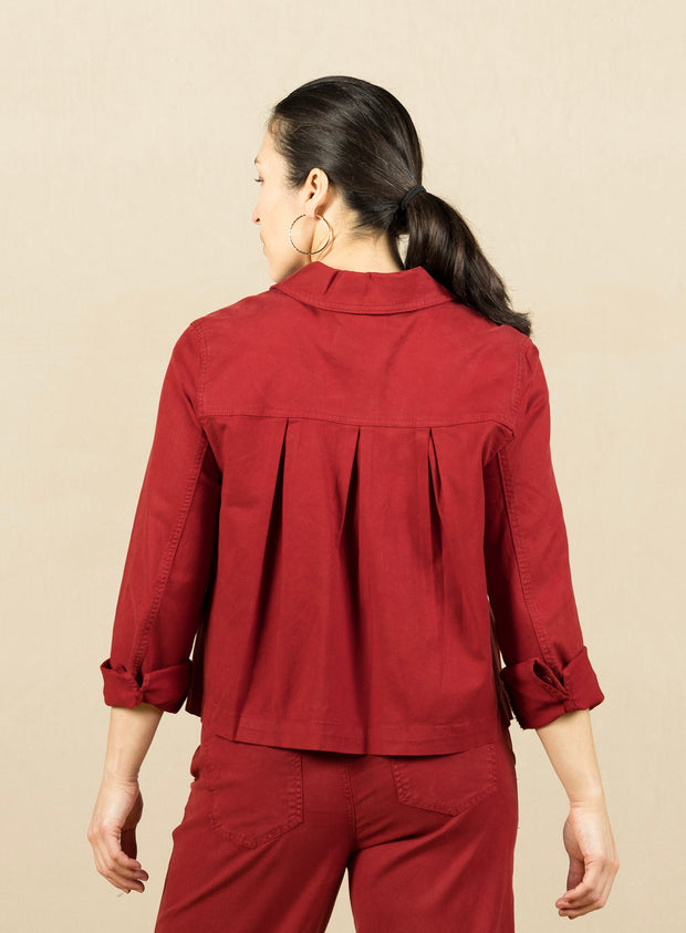Pleat Back Crop Jacket Maroon Berry