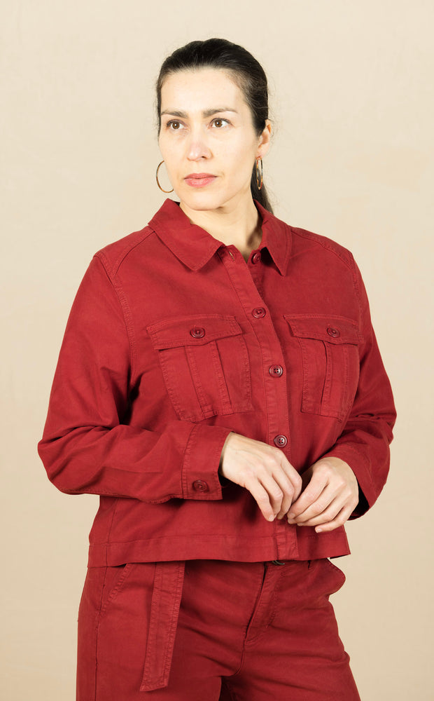 Pleat Back Crop Jacket Maroon Berry