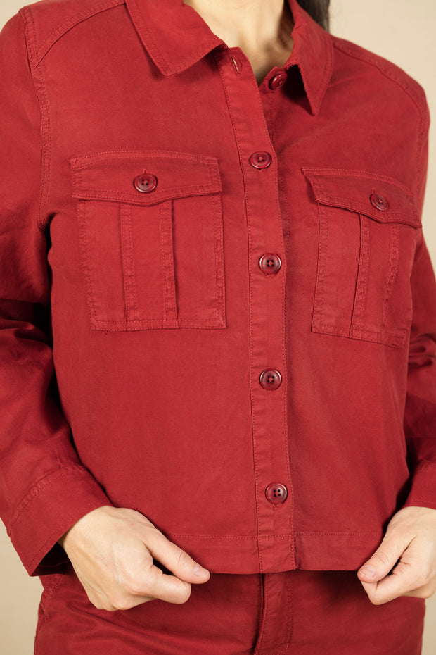 Pleat Back Crop Jacket Maroon Berry