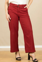Stride Wide Leg W/ Self Belt Maroon Berry