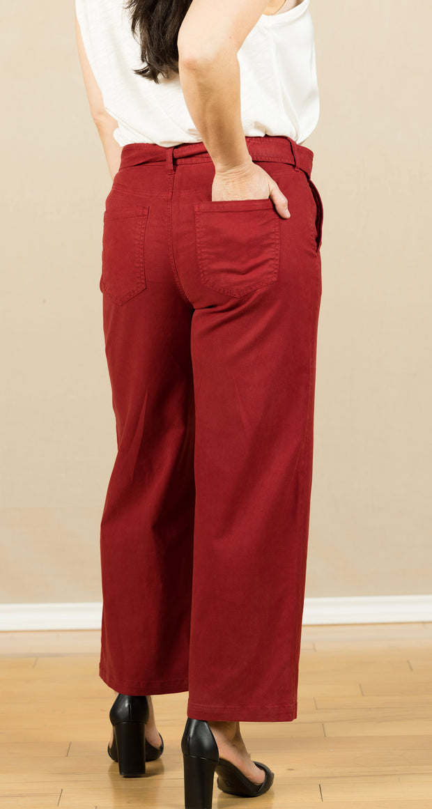 Stride Wide Leg W/ Self Belt Maroon Berry