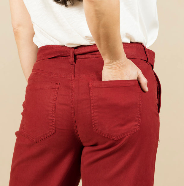 Stride Wide Leg W/ Self Belt Maroon Berry