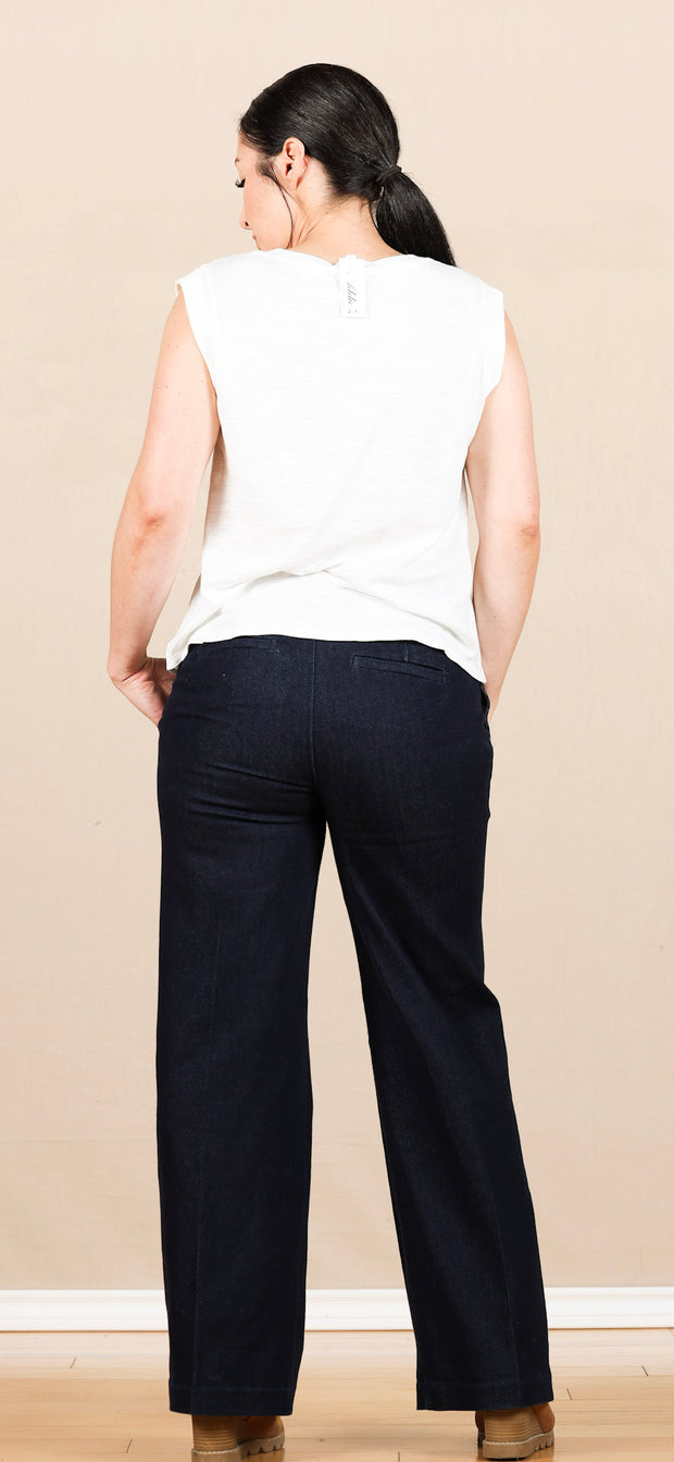 Sleeveless Woven to Knit Top Whipped Cream