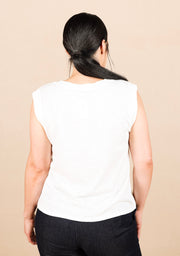 Sleeveless Woven to Knit Top Whipped Cream