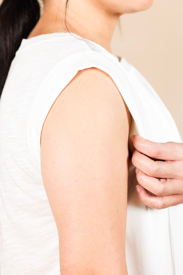Sleeveless Woven to Knit Top Whipped Cream