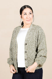 Long Sleeve Button Front Cardigan Sweater Olive Melange