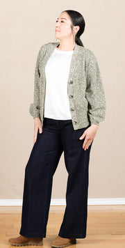 Long Sleeve Button Front Cardigan Sweater Olive Melange