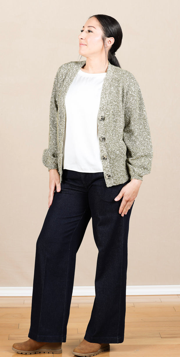 Long Sleeve Button Front Cardigan Sweater Olive Melange