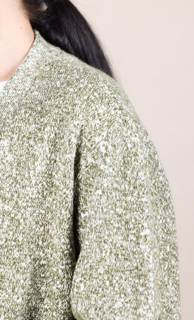 Long Sleeve Button Front Cardigan Sweater Olive Melange