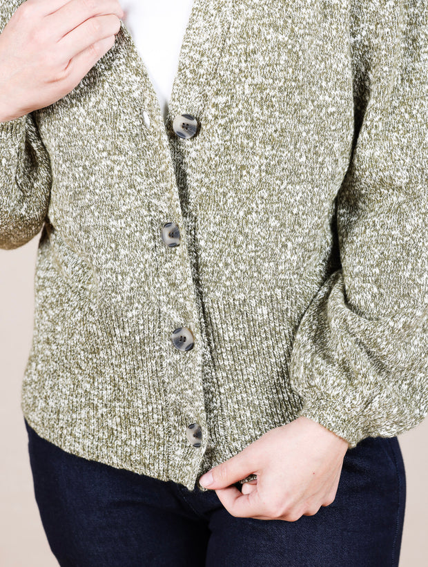 Long Sleeve Button Front Cardigan Sweater Olive Melange