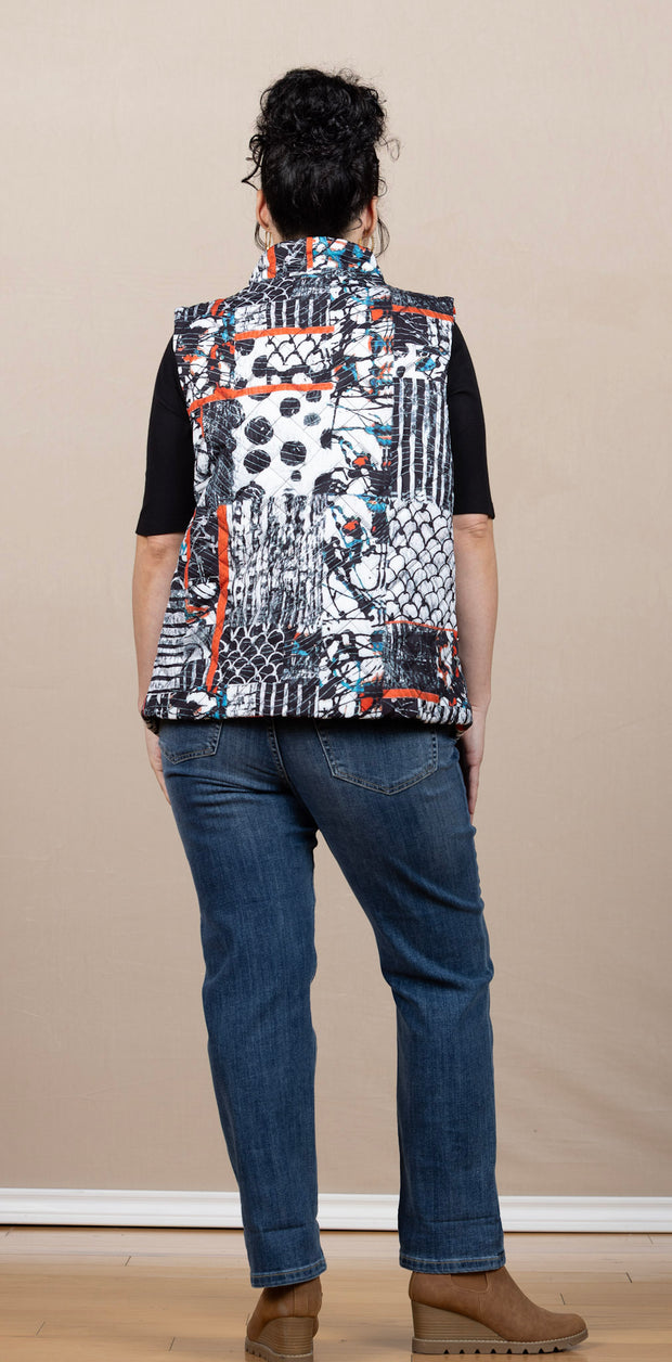 Printed Double Zip Puffer Vest Red