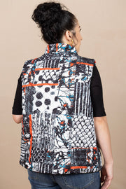 Printed Double Zip Puffer Vest Red