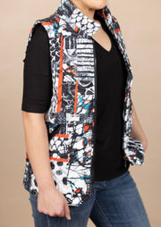 Printed Double Zip Puffer Vest Red
