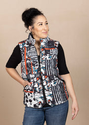 Printed Double Zip Puffer Vest Red