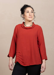 Airflow Solid Mock Neck Ruched Side Detail Top Rust