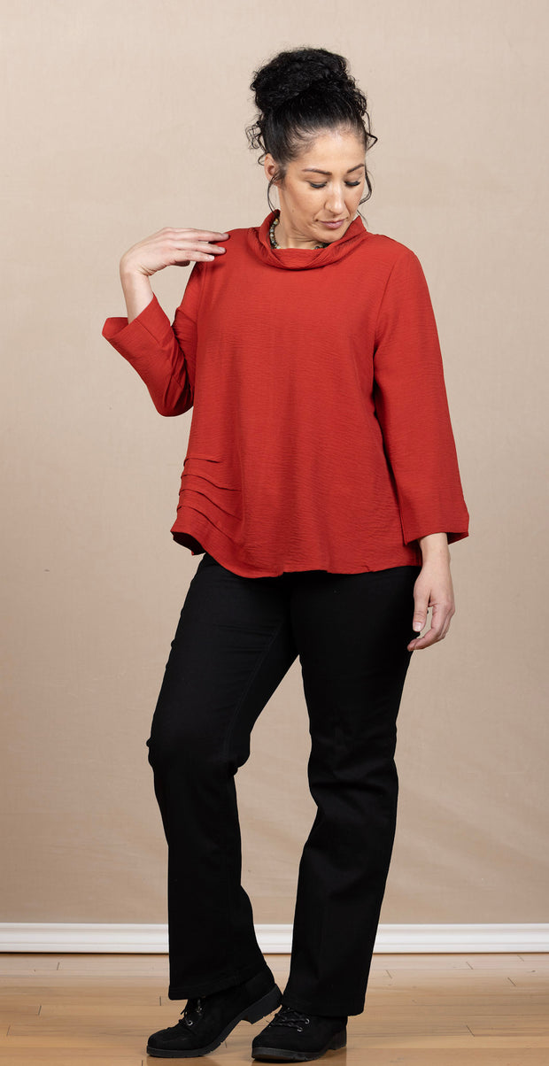 Airflow Solid Mock Neck Ruched Side Detail Top Rust