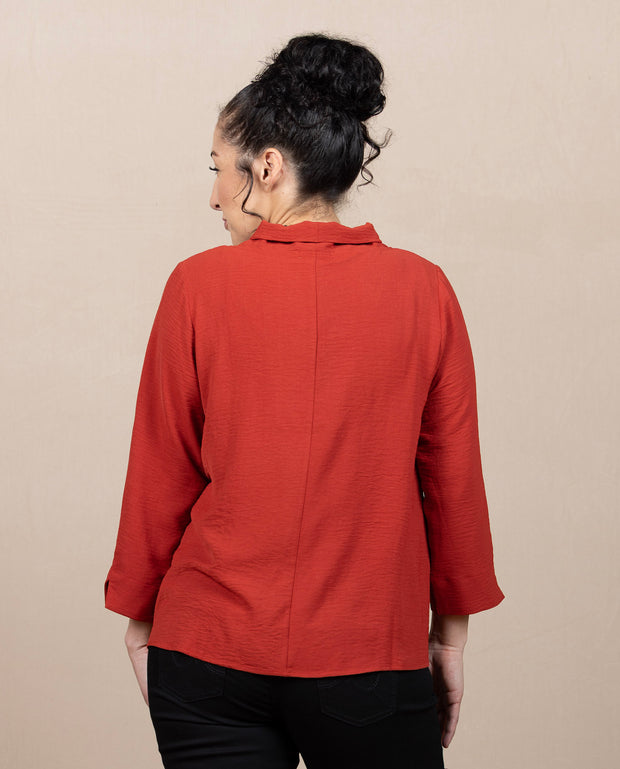 Airflow Solid Mock Neck Ruched Side Detail Top Rust