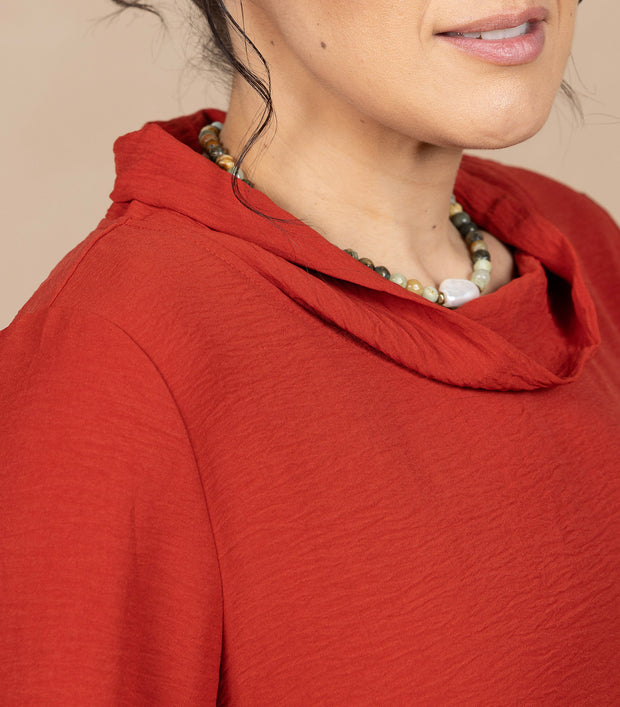 Airflow Solid Mock Neck Ruched Side Detail Top Rust