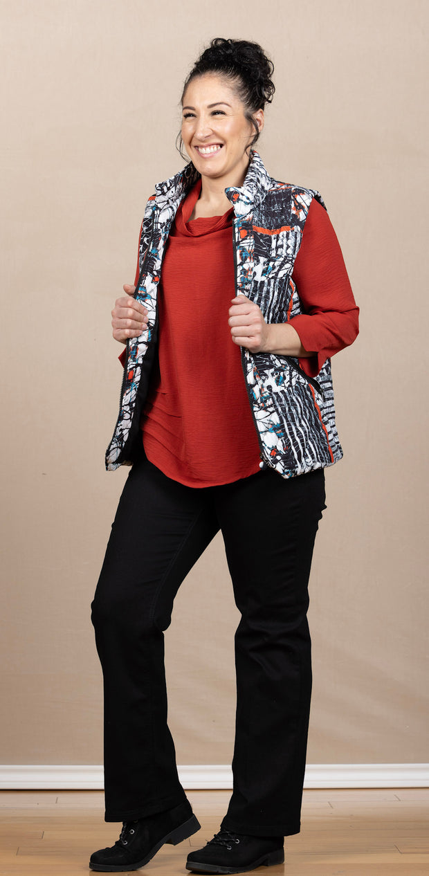 Printed Double Zip Puffer Vest Red