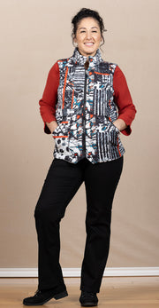 Printed Double Zip Puffer Vest Red