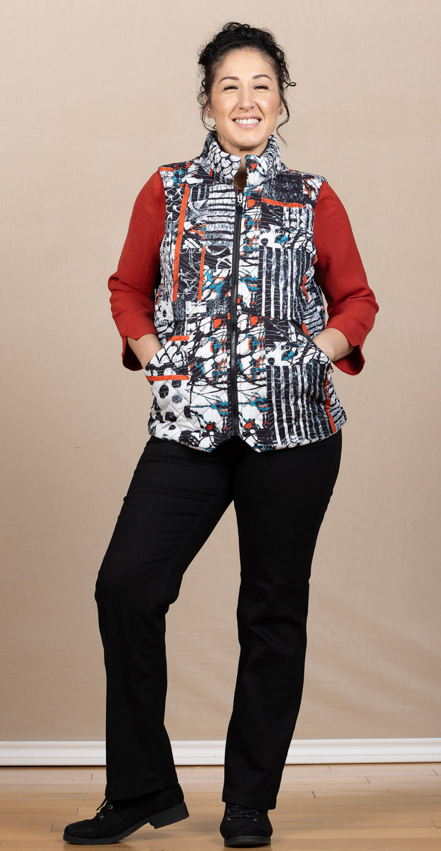 Printed Double Zip Puffer Vest Red