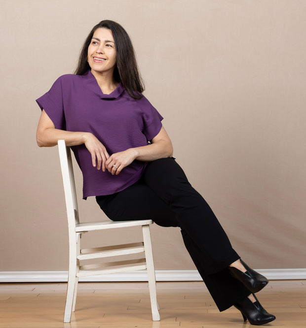 Airflow Solid Mock Neck Top Eggplant