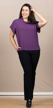 Airflow Solid Mock Neck Top Eggplant