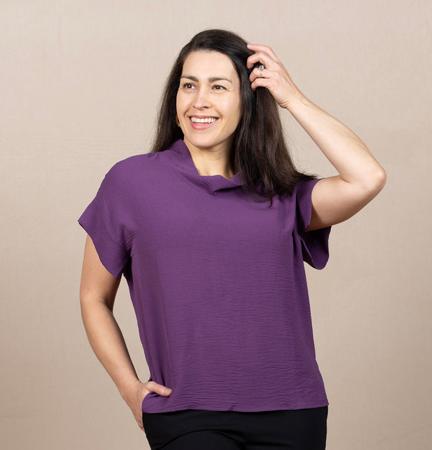 Airflow Solid Mock Neck Top Eggplant